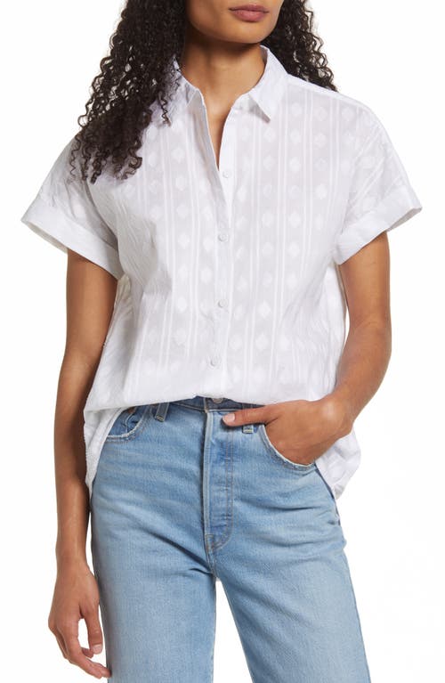 beachlunchlounge Spencer Stripe Button-Up Shirt in Arctic White