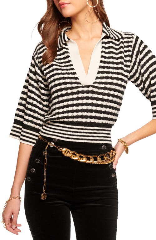 Ramy Brook Azaria Stripe Organic Cotton Blend Sweater In Black/ivory Stripe