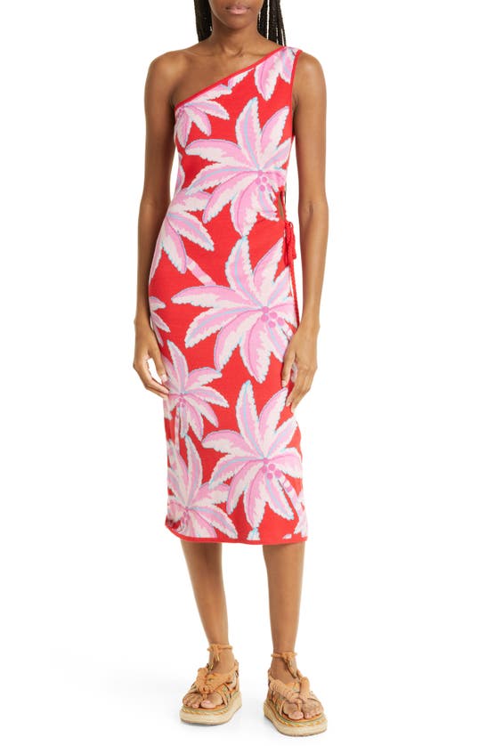 FARM RIO COCONUT TREE KNIT ONE-SHOULDER DRESS