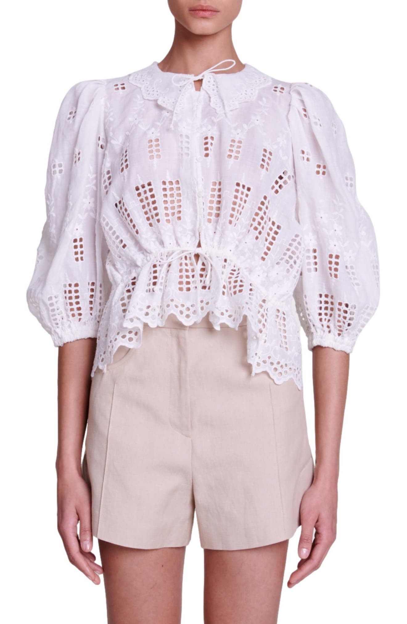 Maje Clover-embroidered cotton minidress - White