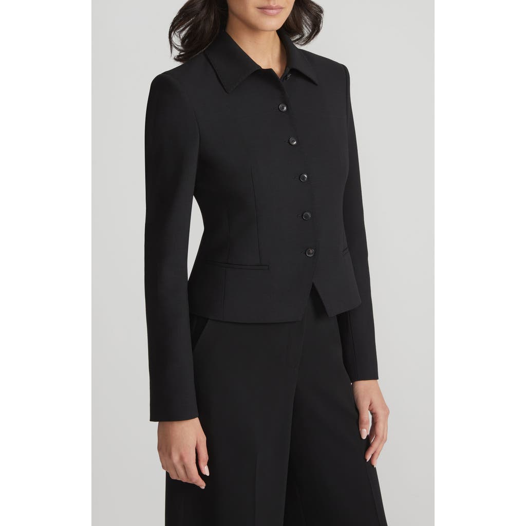 Lafayette 148 Petite Responsible Wool Double Face Tailored Cropped Jacket In Black
