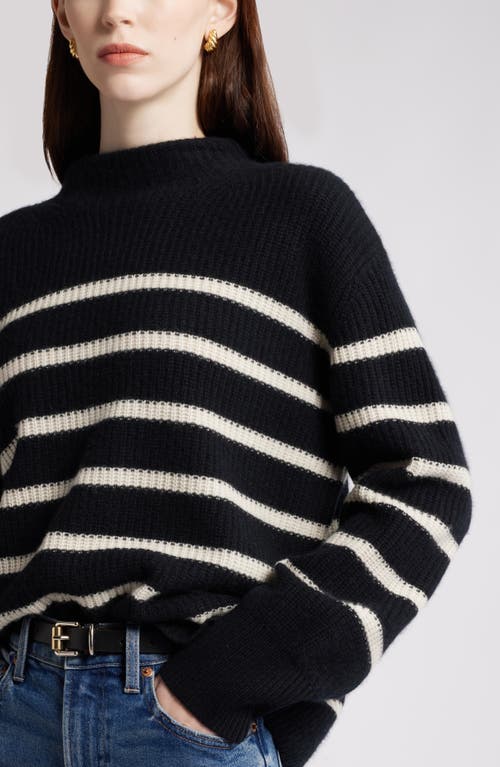 Shop Nordstrom Stripe Cashmere Mock Neck Sweater In Black- Ivory Stripe