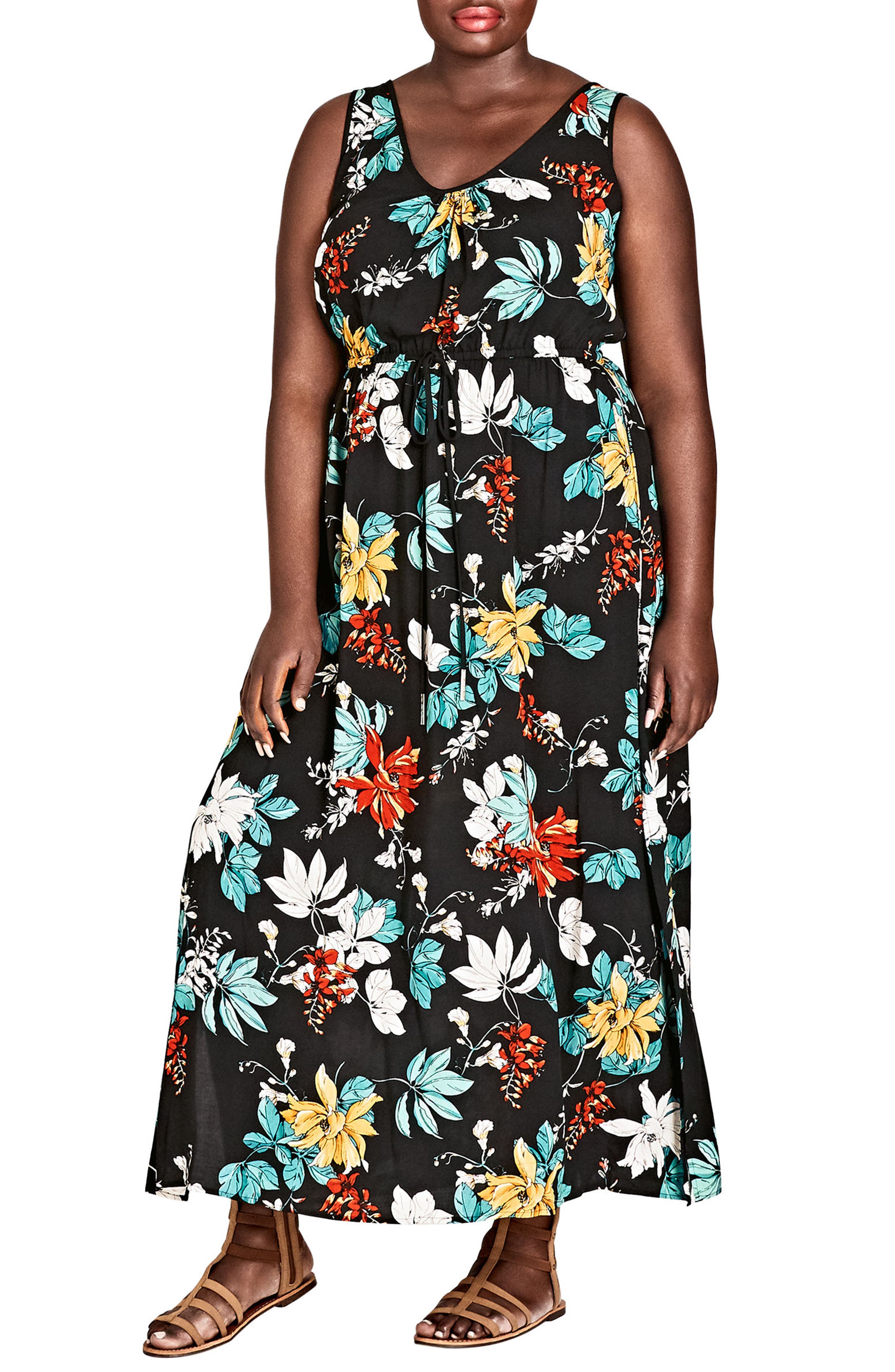 plus size tropical print maxi dress