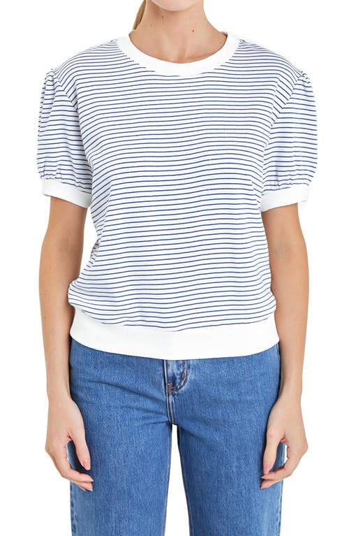 English Factory Stripe Terry Puff Sleeve Sweatshirt White/blue In White/blue