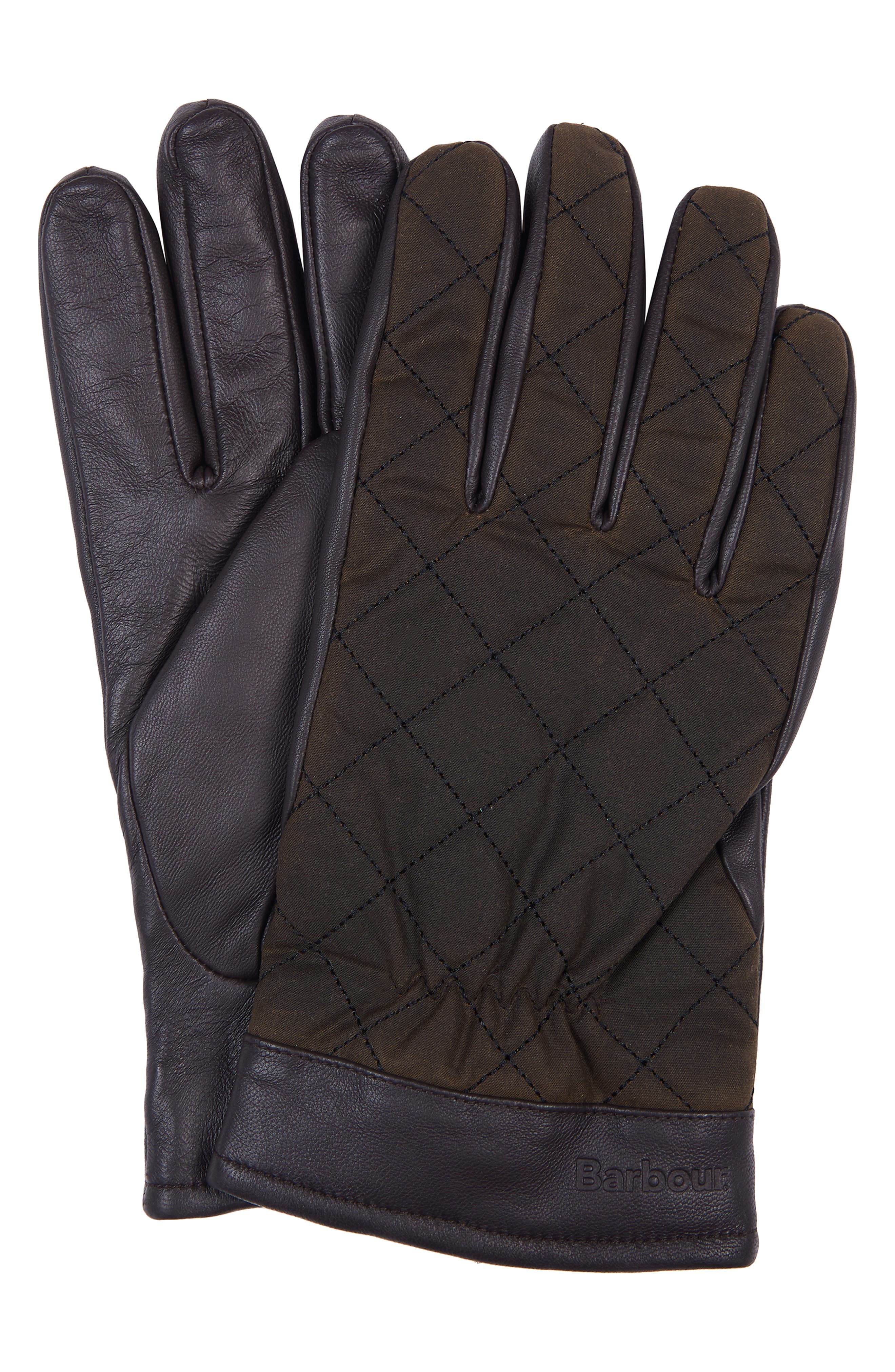 barbour quilted leather gloves navy