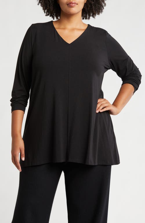 Shop Eileen Fisher Long Sleeve V-neck Tunic Top In Black