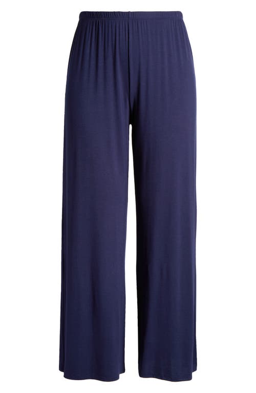 24seven Comfort Apparel Plus Size Elastic Waist Flared Leg Palazzo Pants In Navy