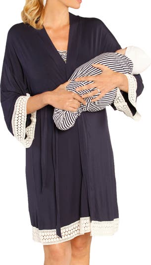 Bamboo 3 in 1 Maternity/Nursing/Delivery/Labor Nightgown Pleated  Breastfeeding Sleep Dress Hospital Gown S-XXL