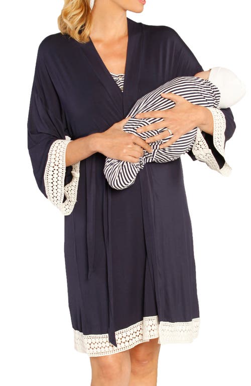 Angel Maternity Nursing Dress, Robe & Baby Blanket Set Navy Stripes at Nordstrom,