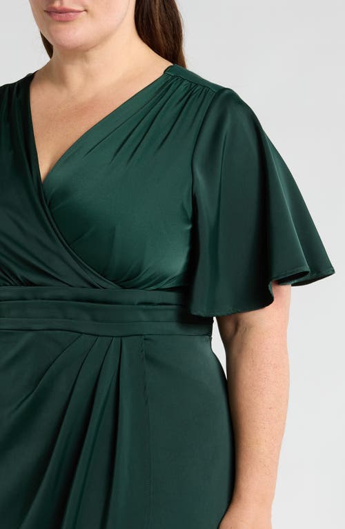 Shop Sl Fashions Faux Wrap Satin Cocktail Midi Dress In Deep Green