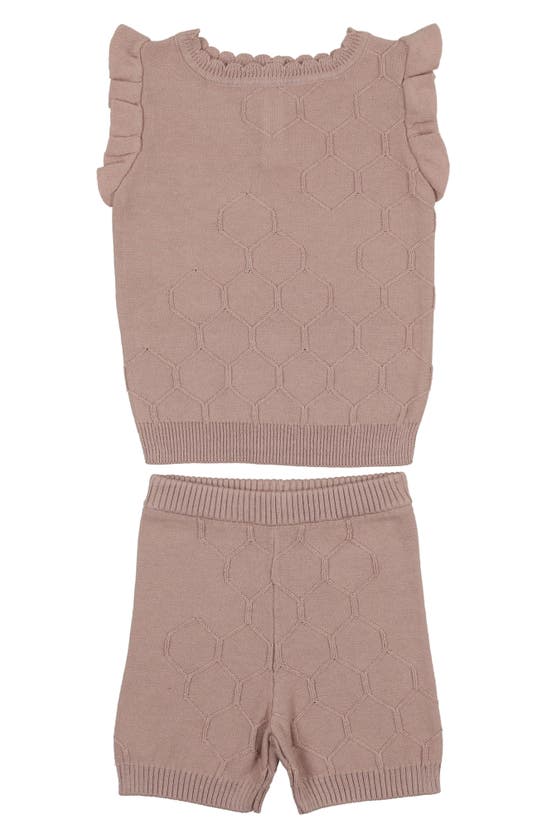 Shop Maniere Manière Scallop Honeycomb Stitch Sweater & Shorts Set In Mauve