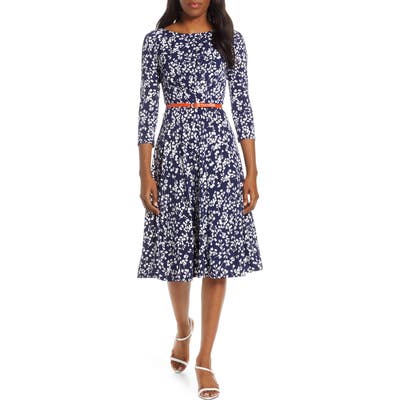 Petite Harper Rose Floral Print Belted Midi Dress, Blue
