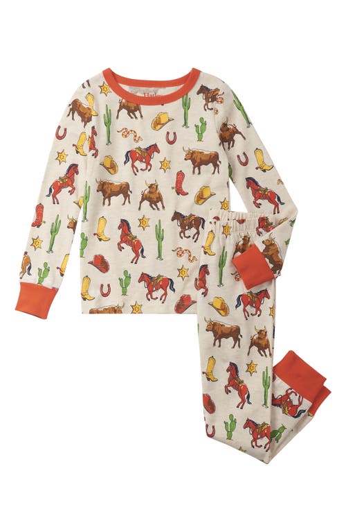 Hatley Kids' Cowboy Print Organic Cotton Fitted Two-Piece Pajamas Grey/Red Multi at Nordstrom,