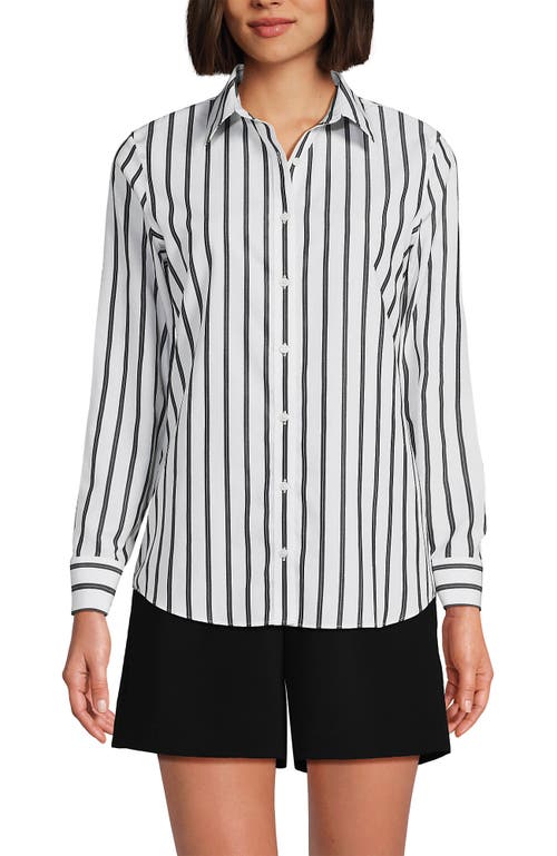 Shop Lands' End No Iron Supima Cotton Long Sleeve Shirt In Black Dual Stripe