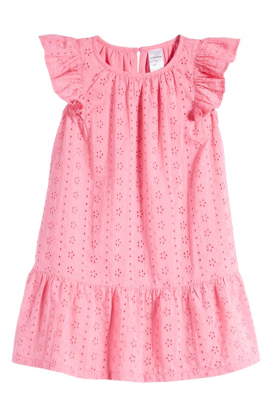 Shop Nordstrom Kids' Flutter Sleeve Eyelet Party Dress In Pink Sunset