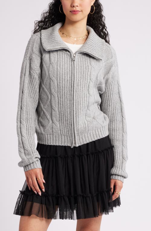 BP. Mock Neck Cable Knit Zip Cardigan in Grey Heather 