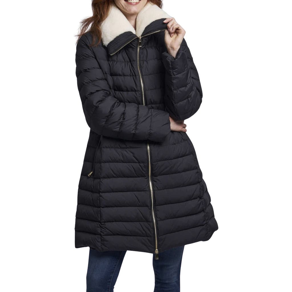 Blue Duck Channel Quilted Water Resistant 700-fill Power Down Puffer Jacket With Genuine-shearling T In Black