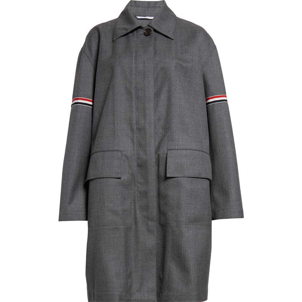 Thom Browne Rwb-stripe Twill Coat In Medium Grey
