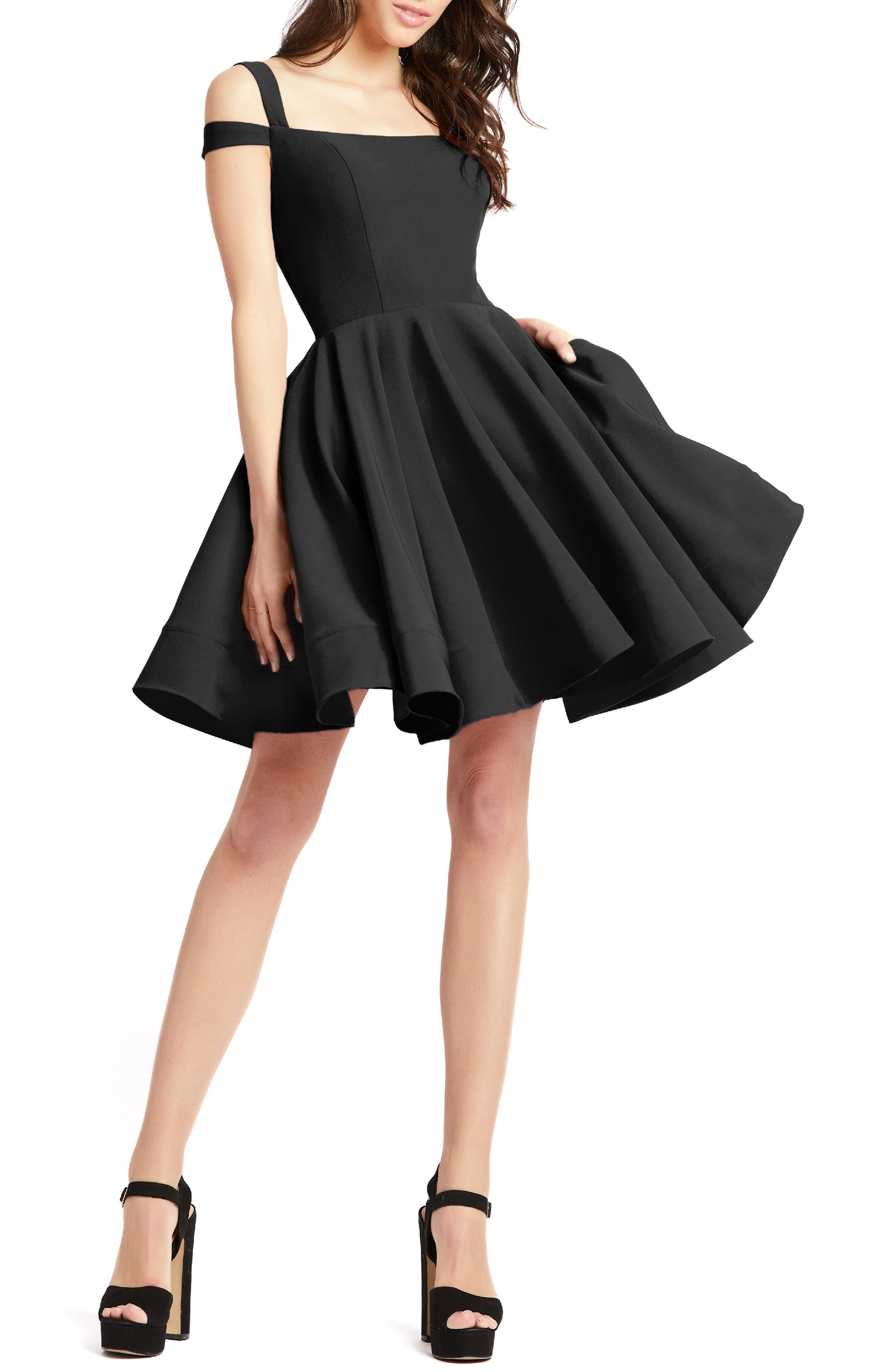 black cold shoulder cocktail dress
