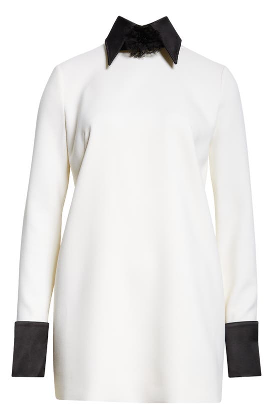 Shop Dolce & Gabbana Contrast Trim Long Sleeve Wool Blend Shift Dress In W0001 Bianco Naturale