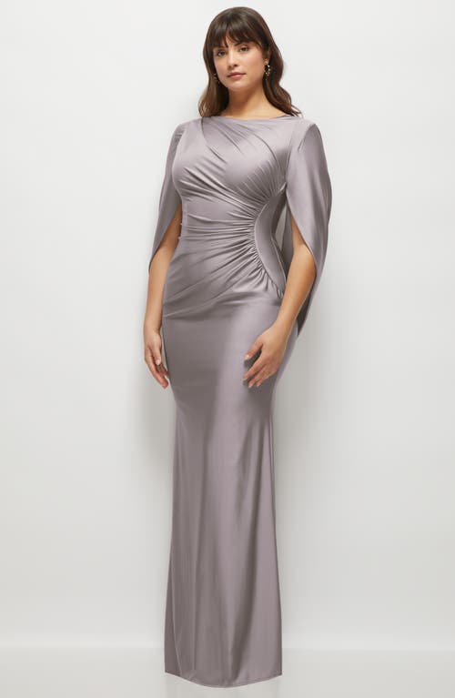 Shop After Six Cape Sleeve Satin Gown In Cashmere Gray