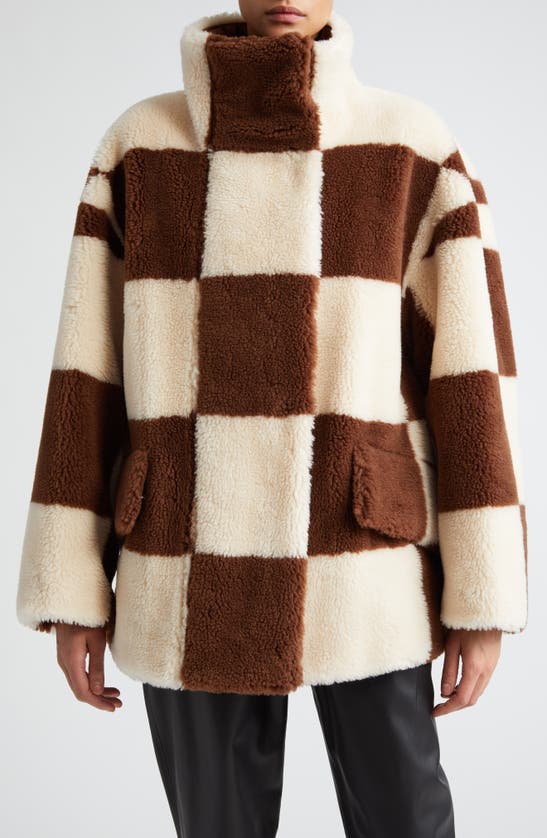 STAND STUDIO DANI CHECKERBOARD PLAID FAUX FUR JACKET