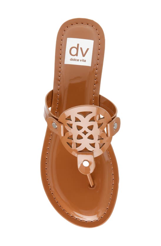 Dolce Vita Gotie Laser Cut Studded Thong Sandal In Cafe Patent