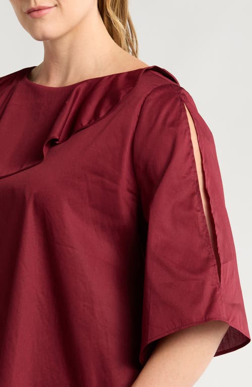 Shop Harshman Tatyana Ruffle Asymmetric Cotton Top In Burgundy