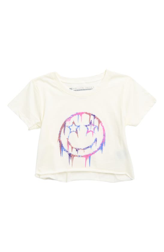 Prince Peter Kids' Smiley Rainbow Drip Cotton Graphic T-shirt In Ivory White