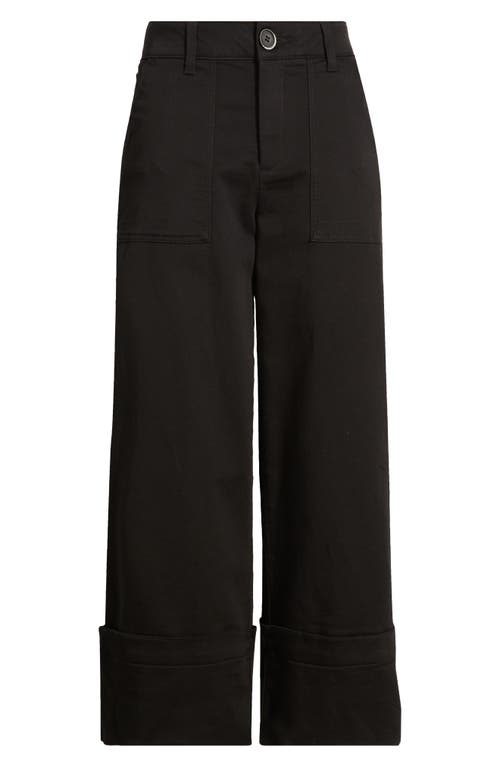 'Ab'Solution Skyrise Patch Pocket Crop Wide Leg Twill Pants in Black