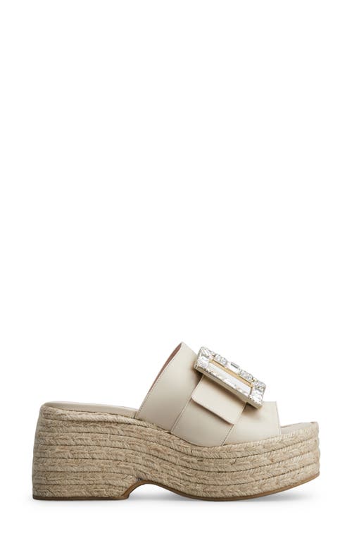 Roger Vivier Crystal Buckle Wedge Espadrille Slide Sandal in Cire at Nordstrom, Size 8Us