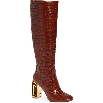 Tory Burch Jessa Hardware Heel Knee High Boot, Brown