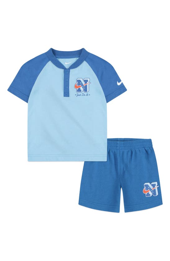Shop Nike Kids' Henley & Sweat Shorts Set In Star Blue