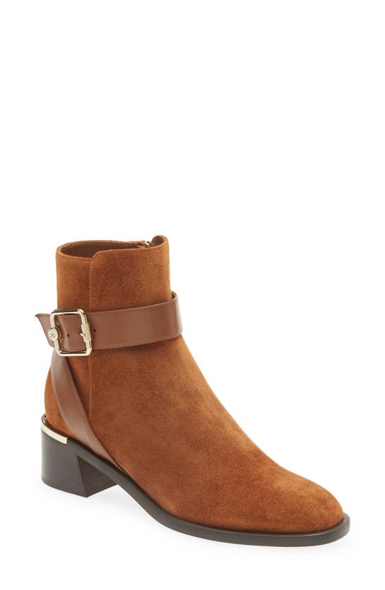 Jimmy Choo Clarice Suede Buckle Ankle Booties In Dark Tan/ Dark Tan