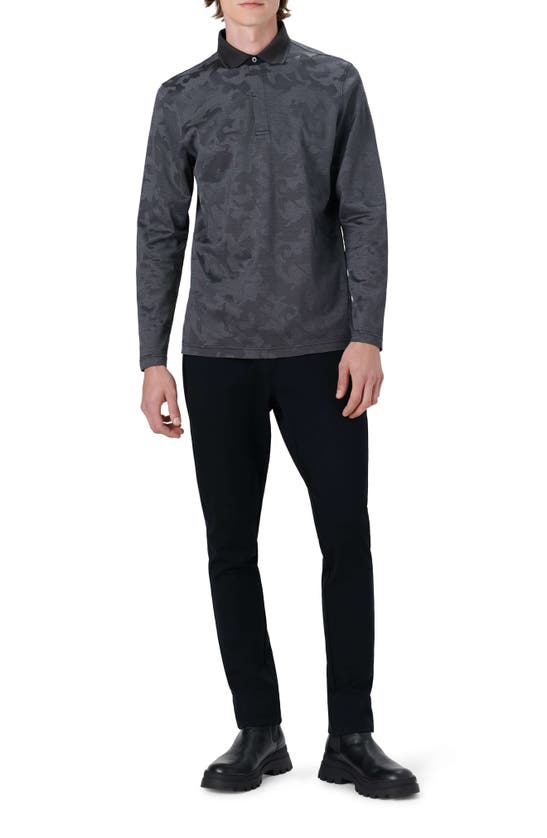 Bugatchi Three-button Long Sleeve Polo In Graphite