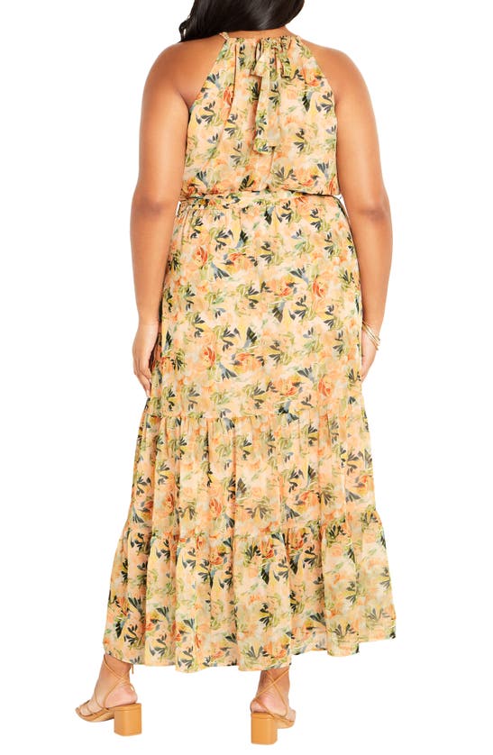 Shop City Chic Callie Print Tiered Belted Maxi Dress In Miami Mini