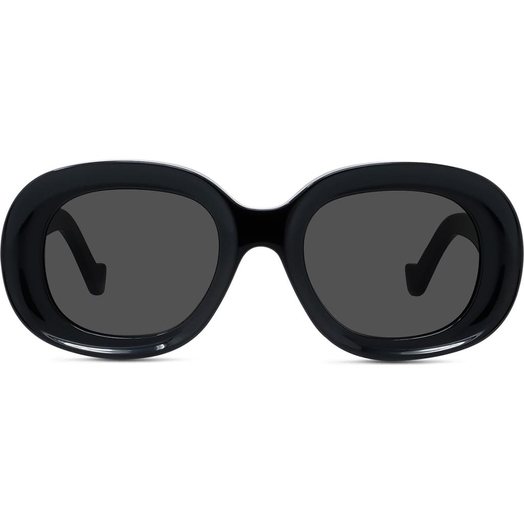Loewe Chunky Anagram 49mm Oval Sunglasses In Shiny Black/smoke