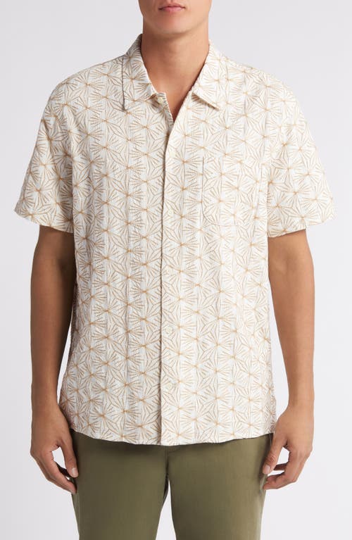 Starburst Embroidered Short Sleeve Button-Up Shirt in Ivory- Tan Starburst Geo