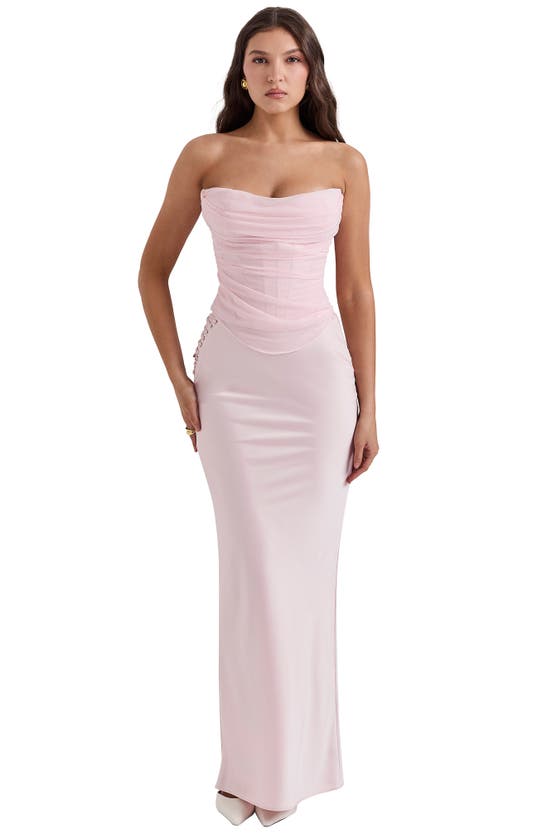 Shop House Of Cb Giuliana Stretch Satin Maxi Skirt In Pinkesque