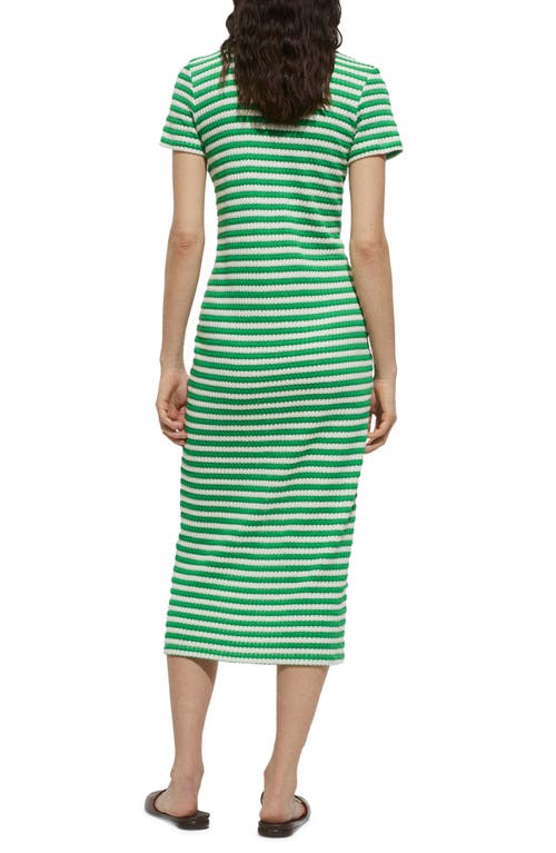 Mango Striped Jersey Dress Green In Green