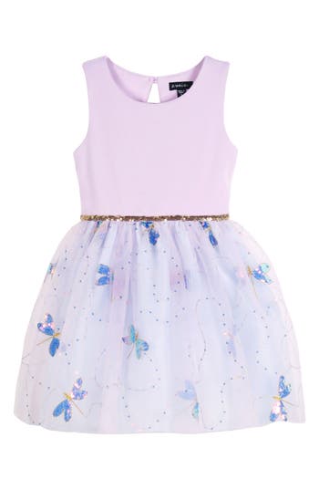 Shop Zunie Kids' Sequin Dragonfly Sleeveless Dress In Lilac/multi