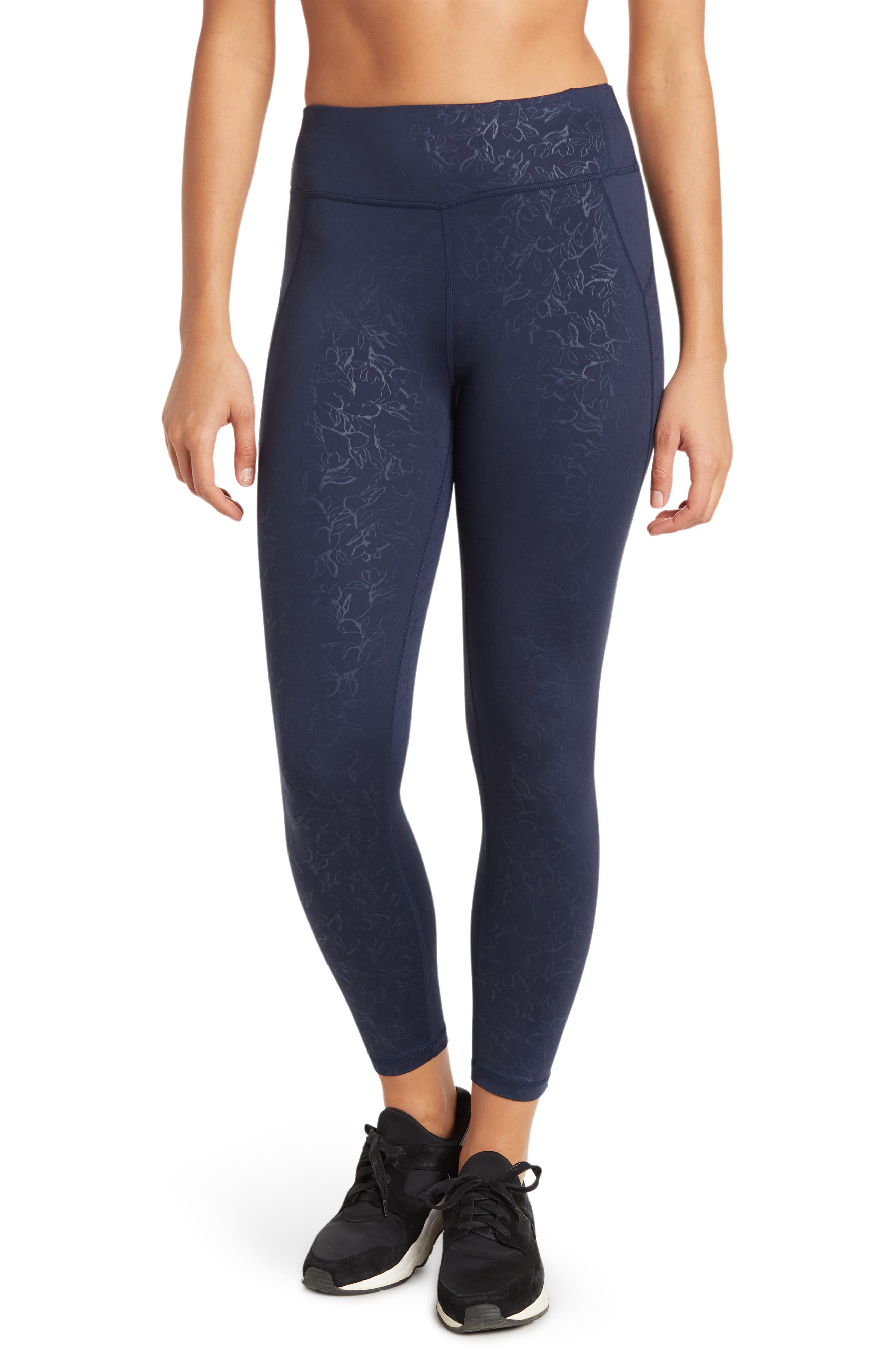 Navy Blue Floral Emboss Print 