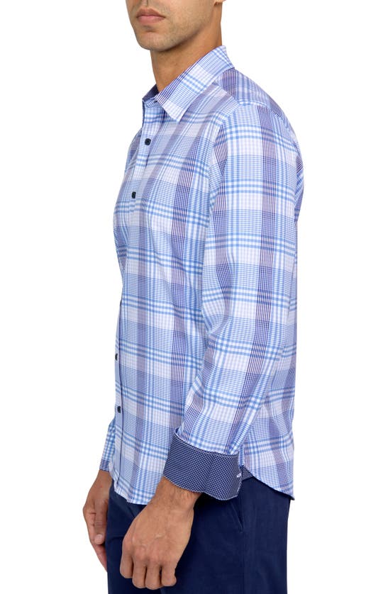 Shop Construct Slim Fit Plaid Four-way Stretch Performance Sport Shirt In Blue