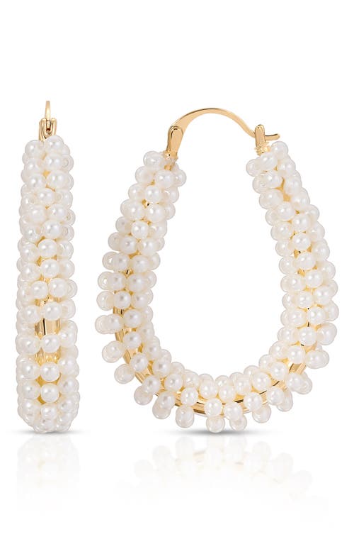 Imitation Pearl Hoop Earrings in Gold