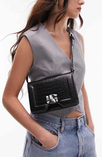 Topshop Selena Curved Faux Leather Shoulder Bag in Camel