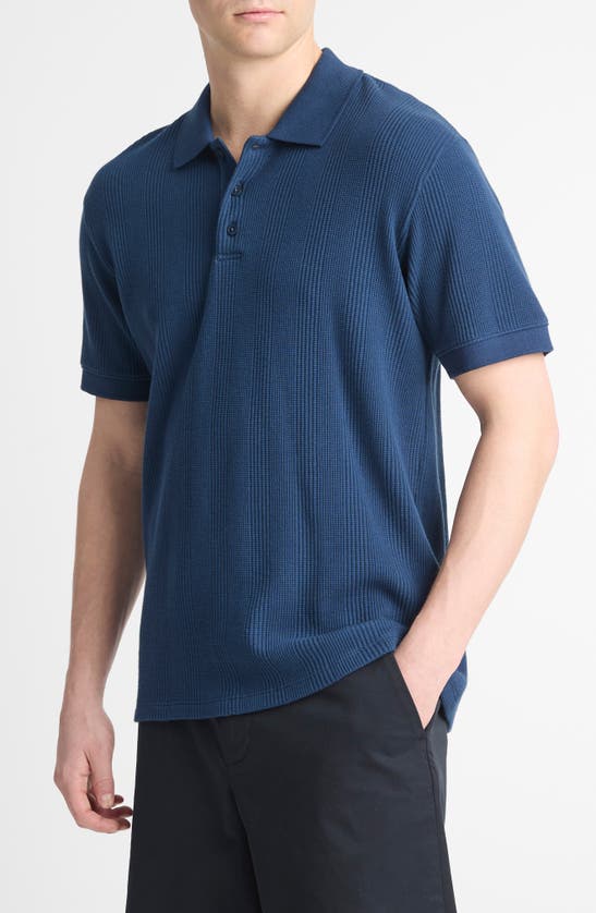 Shop Vince Textured Cotton Polo In Midnight Sky