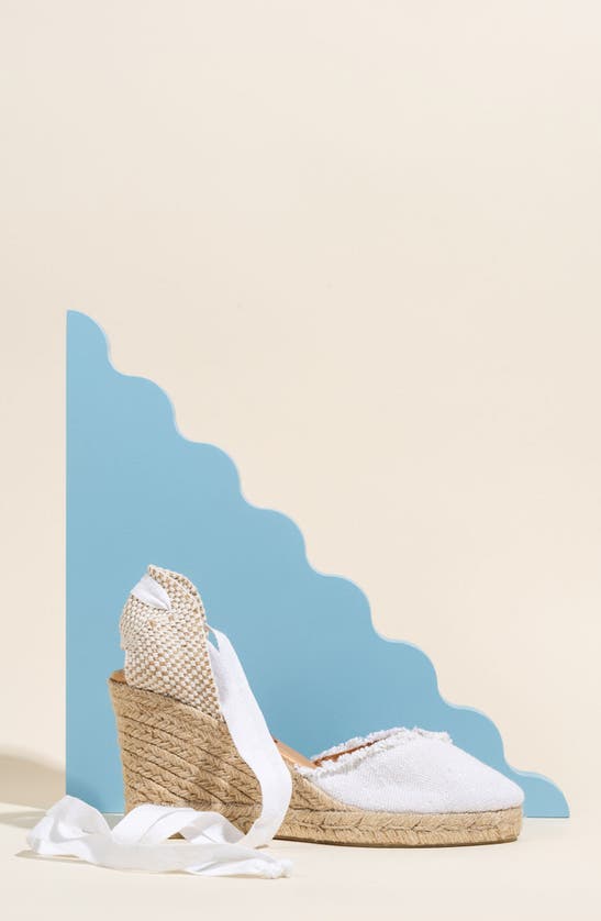 Patricia Green Gwen Frayed Espadrille Wedge Sandal In White
