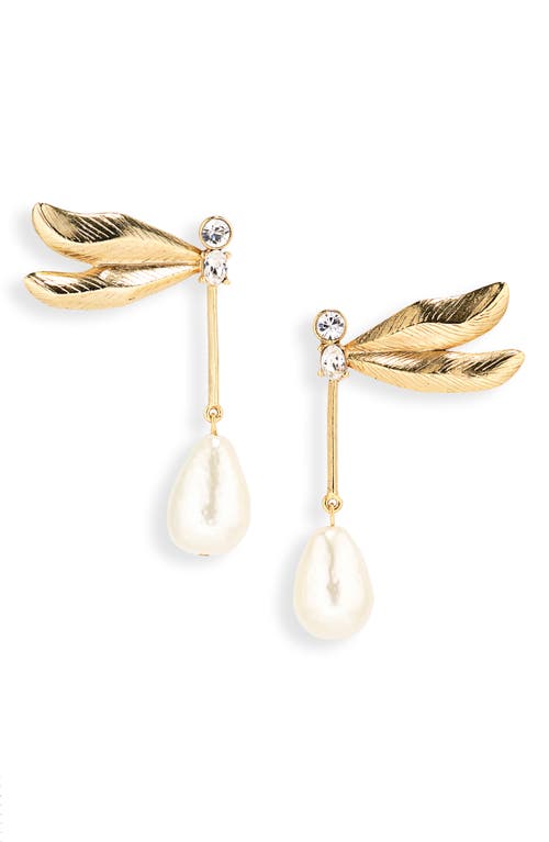 Shop Oscar De La Renta Double Wing Dragonfly Drop Earrings In Gold