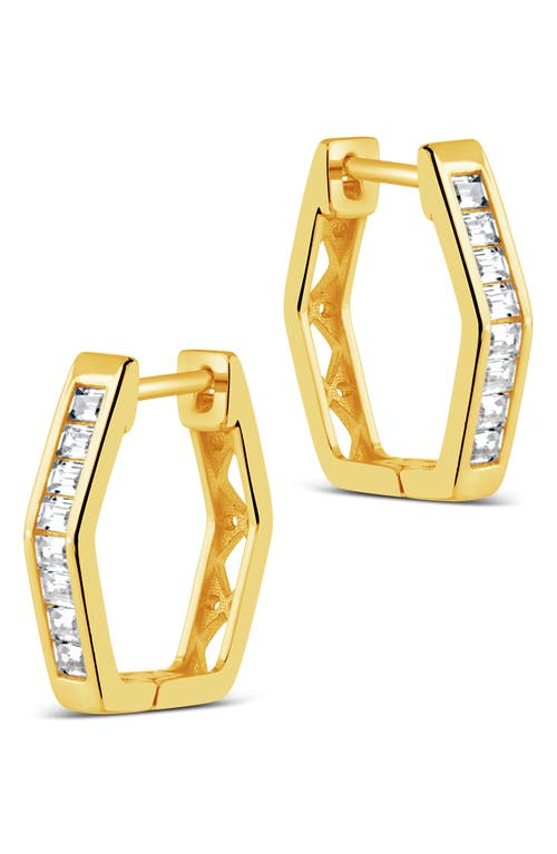 Sterling Forever Cz Pavé Geometric Hoop Earrings In Gold