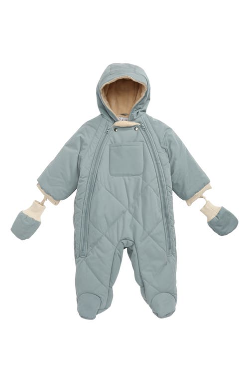 7 A.M. Enfant Benji Water Repellent Hooded Snowsuit with Attached Mittens in Mirage Blue 